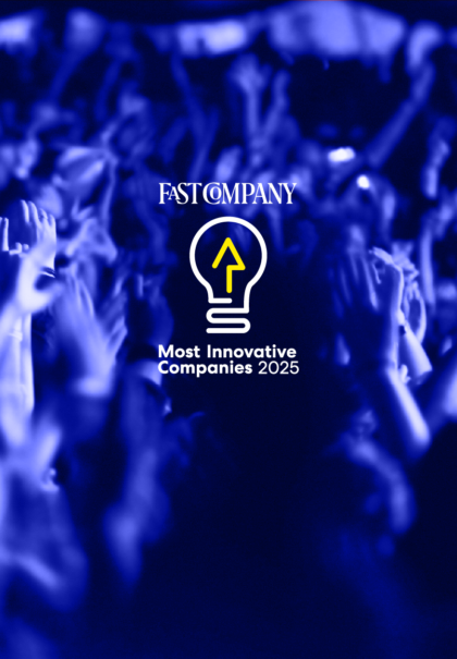 Crowd raising hands at event with text ‘Fast Company – Most Innovative Companies 2025